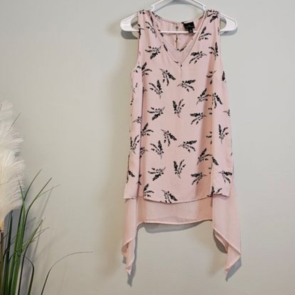 Women’s Pink and Black Floral Print Sleeveless Asymmetrical Tunic, XS